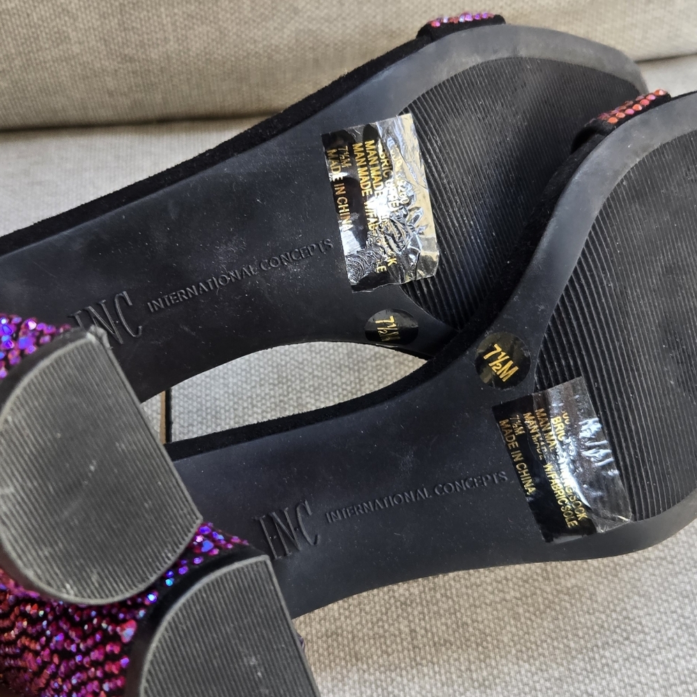 INC Rhinestone Sparkle Ankle Strap Block Heels - Picture 8 of 9